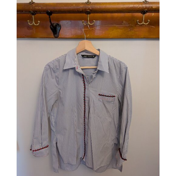 Zara Blue Stripe Shirt w/ Pom-Pom Embellishment - Size Medium - Picture 3 of 15